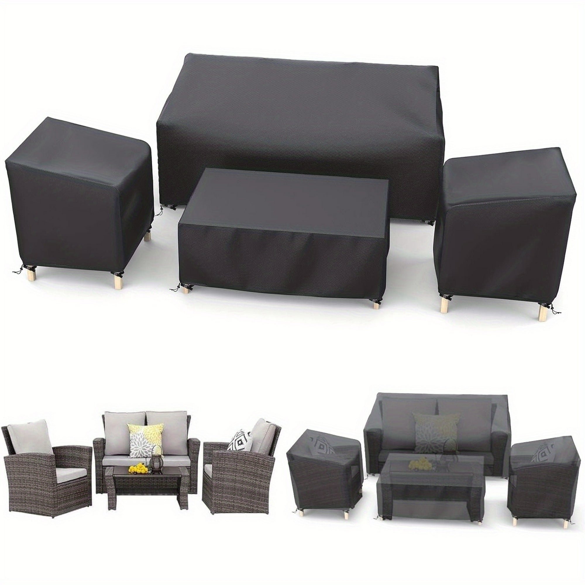 4-Piece Outdoor Furniture Cover Set – Sofa, Chairs & Table Covers, Black