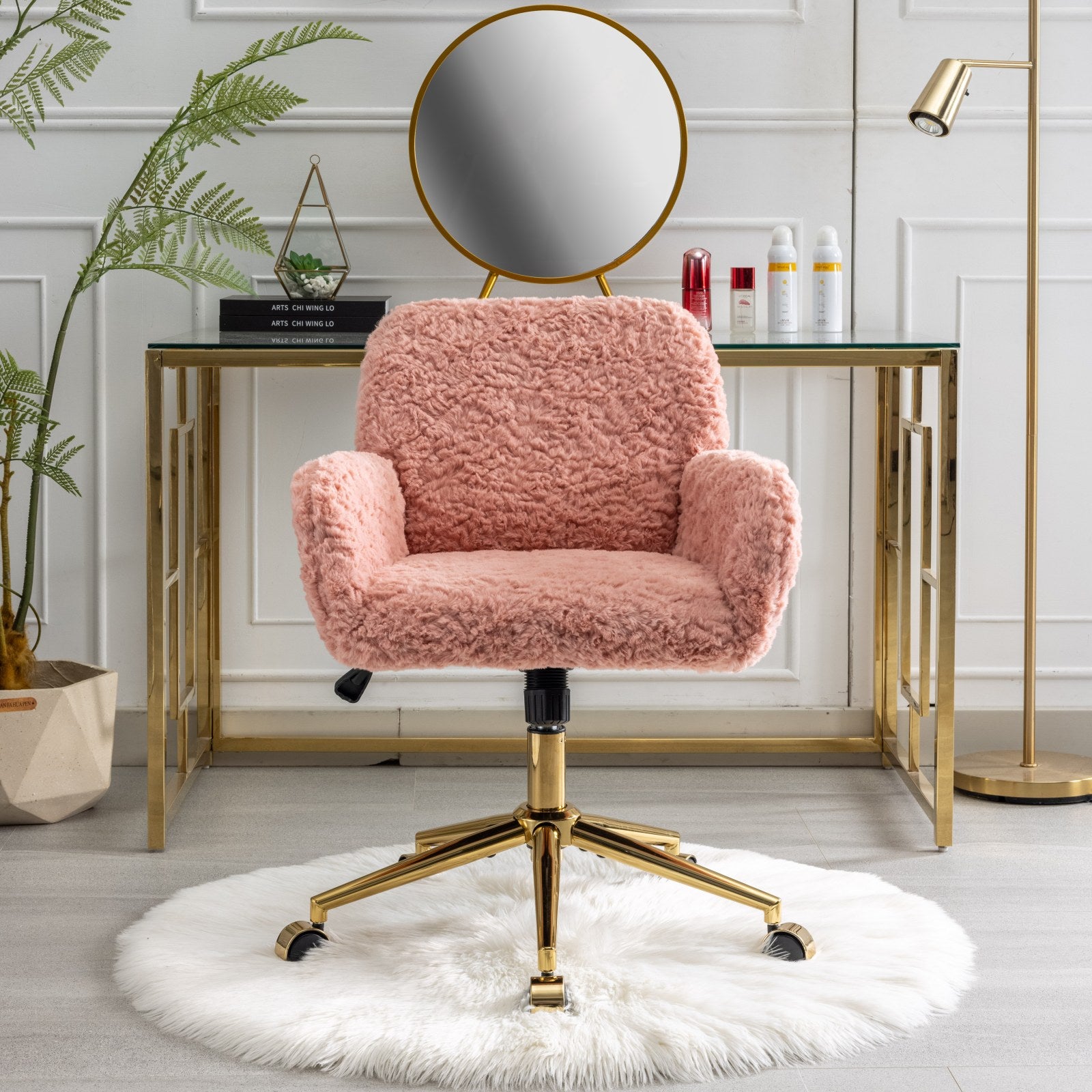 Modern Office Chair – Faux Fur Upholstered Swivel Desk Chair