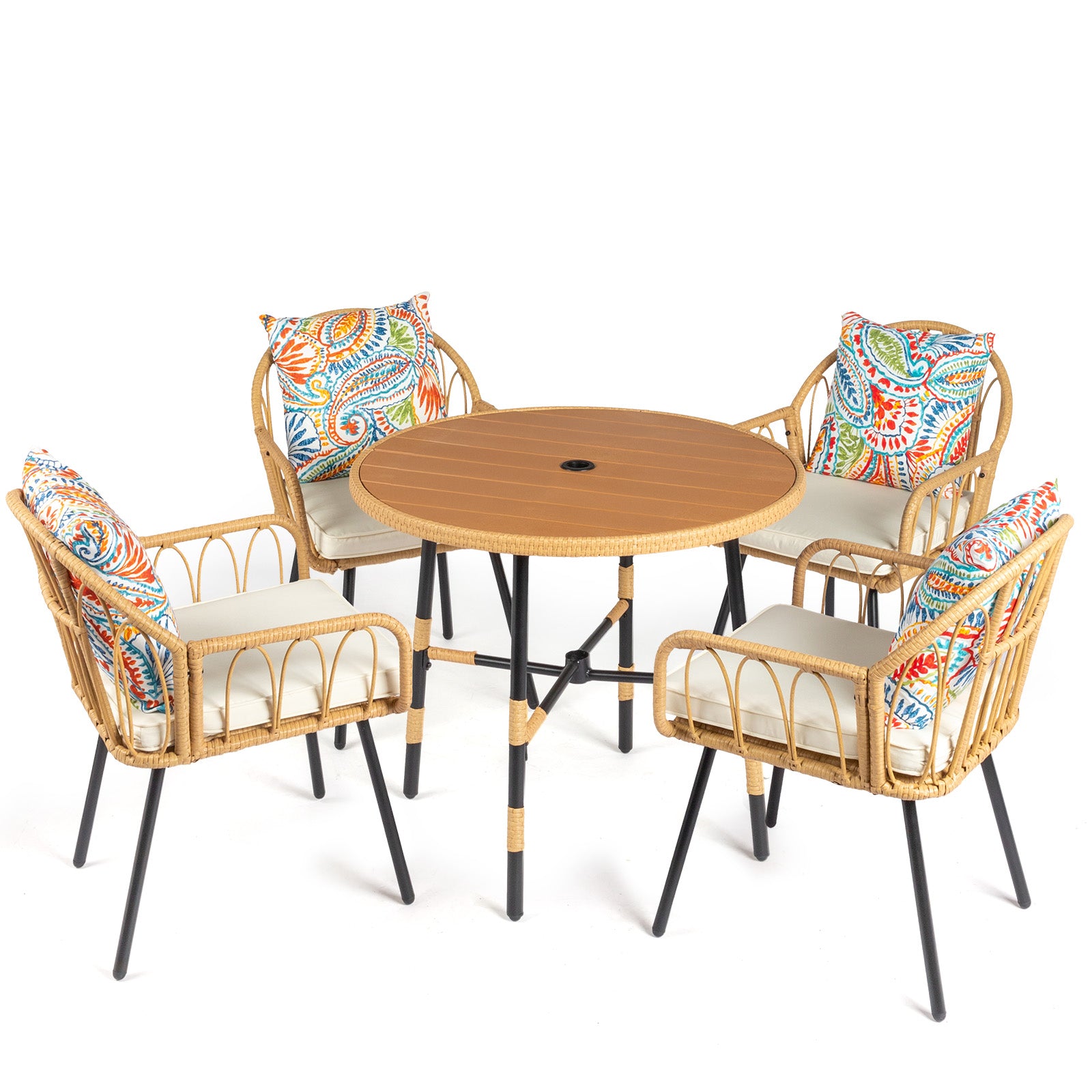 5-Piece Patio Dining Set – Outdoor Table & Chairs with Umbrella Hole