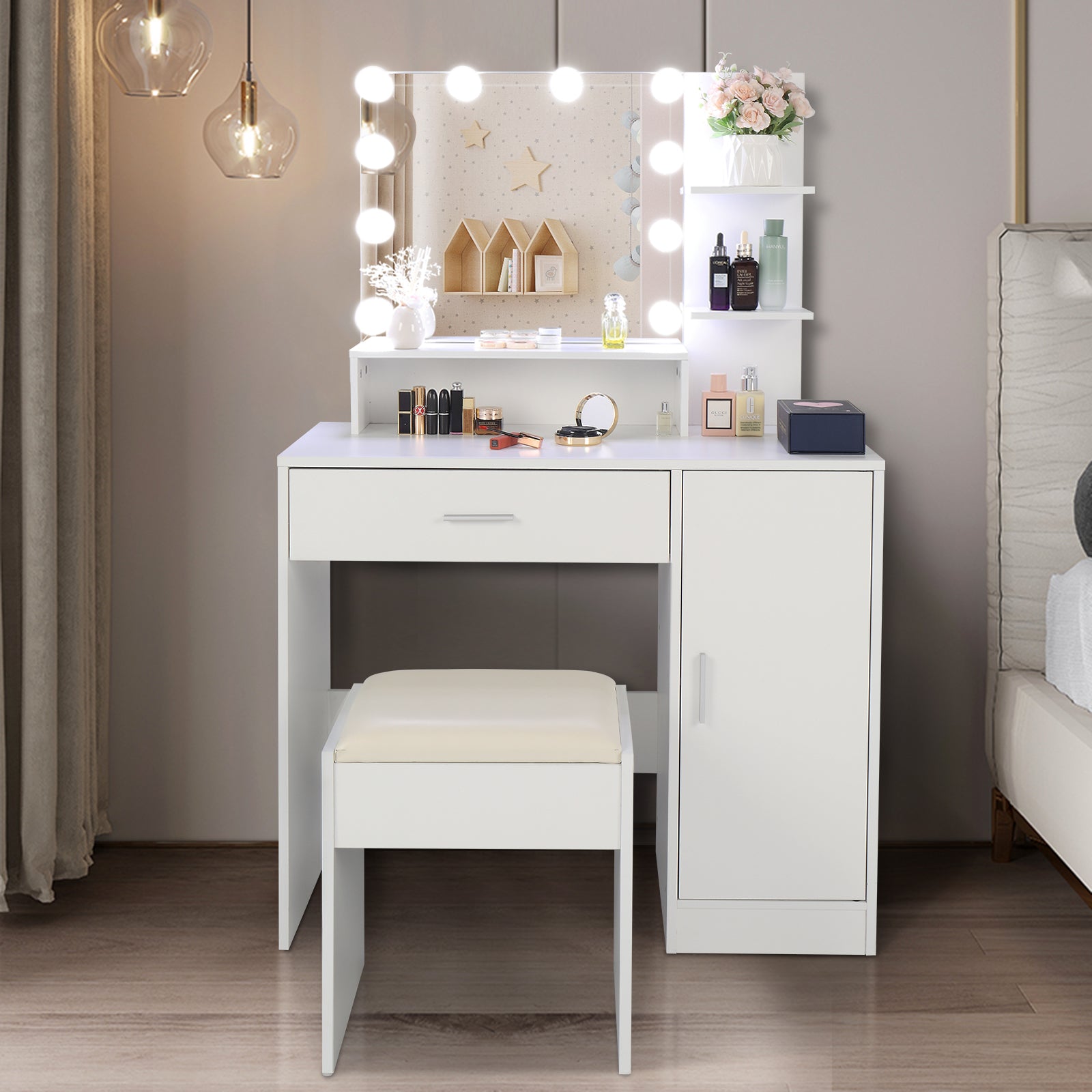 Vanity Set with LED Mirror & Stool